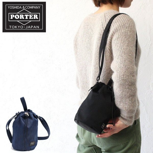 Porter DRAWSTRING denim bucket bag made in Japan