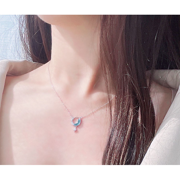 Korean style 925 sterling silver star and moon clavicle chain