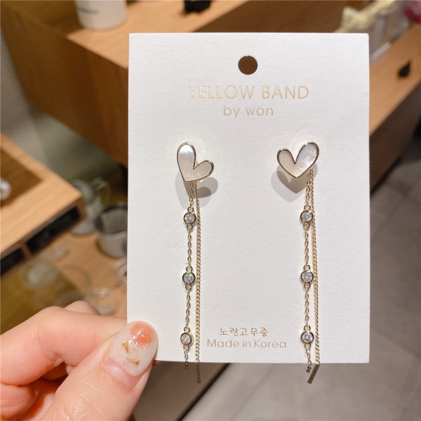 Korean style 925 silver needle heart-shaped tassel earrings