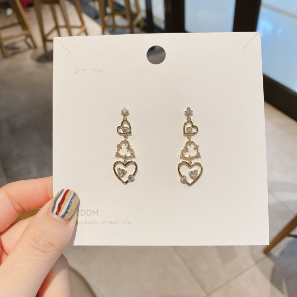 Korean style 925 silver needle love heart ring simple earrings