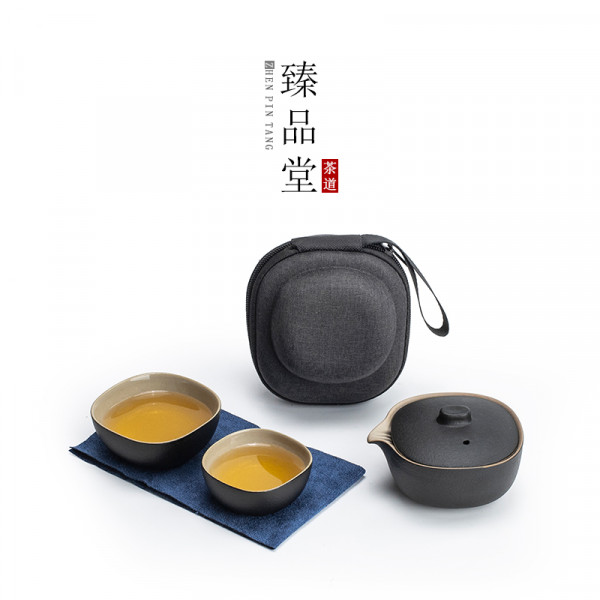 Zhenpintang new black pottery portable tea cup set