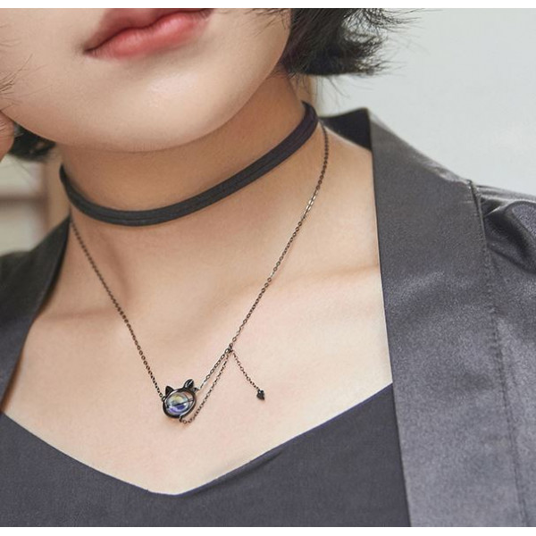 Korean style high cold black cat sterling silver clavicle necklace