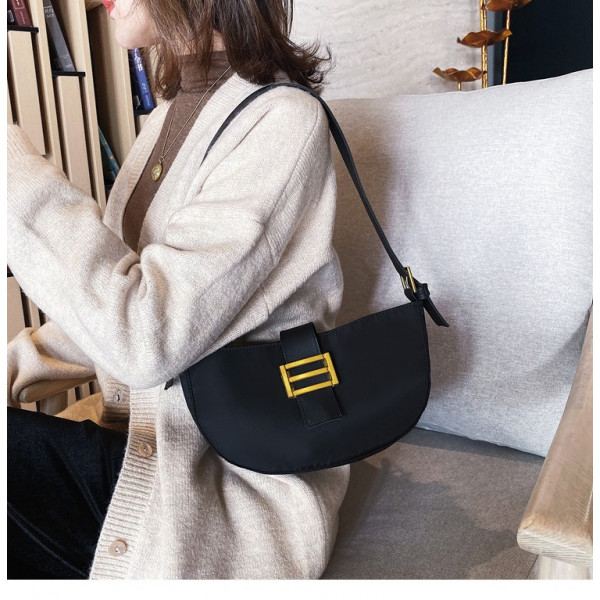 Korean style long half-moon leather handbag